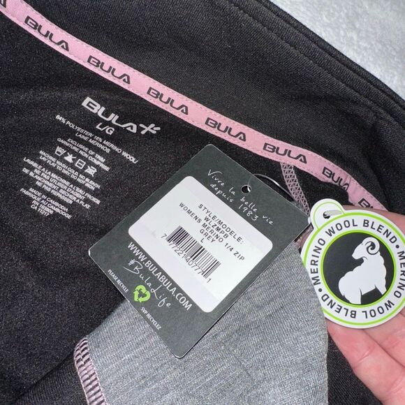 Bula Large Merino Wool Women Quarter Zip Active Long Sleeve Shirt Black Gray NWT - Picture 6 of 9